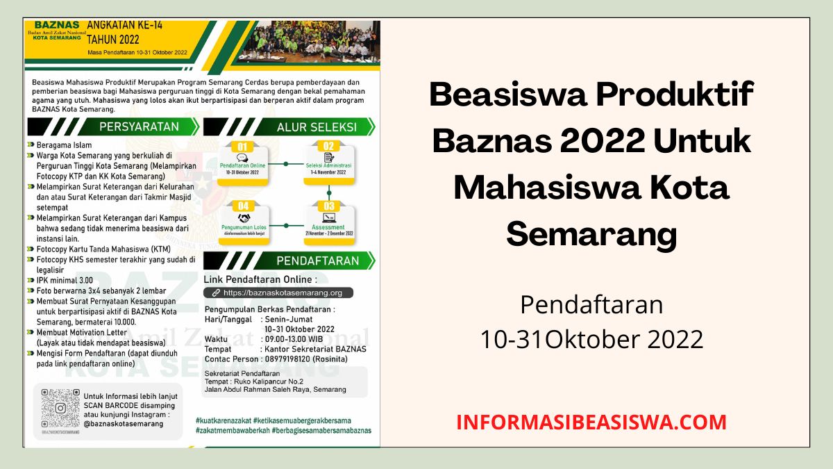 Beasiswa Produktif Baznas 2022 Untuk Mahasiswa Kota Semarang